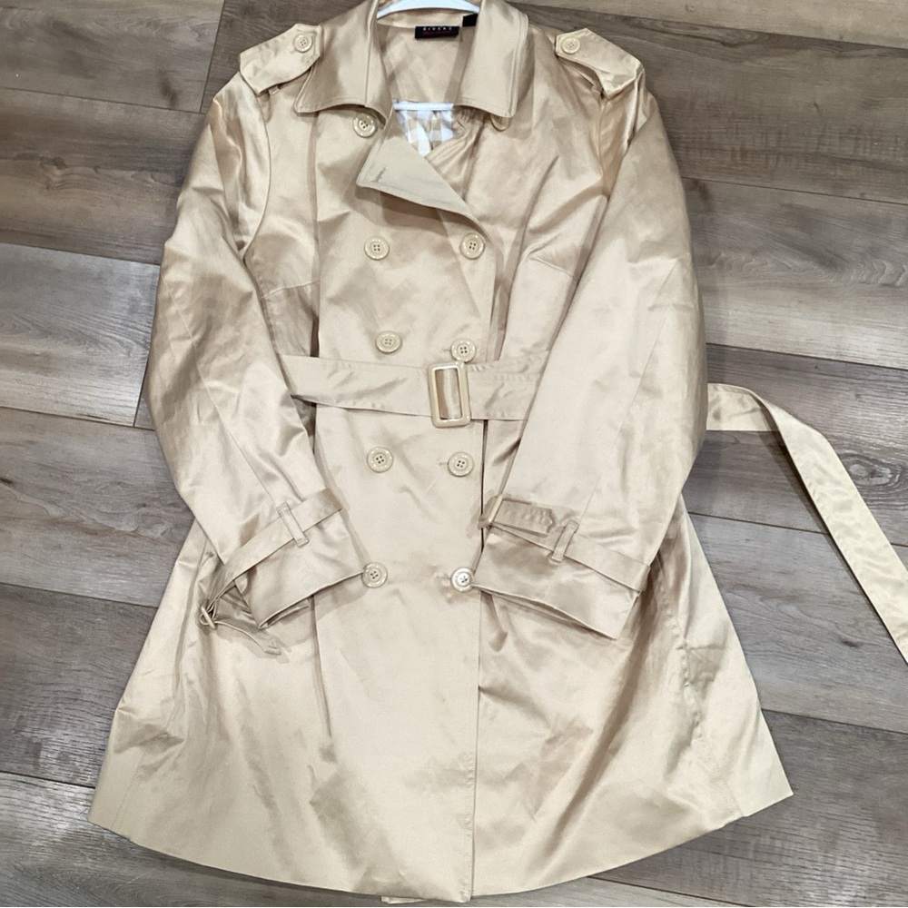 Joan Rivers Classics Collection Red Carpet Button Front Trench Coat Latte L